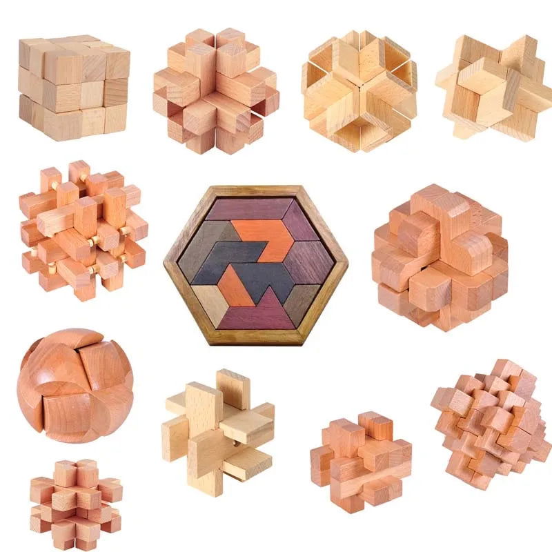 Confucius Lu Ban Lock Hexagonal Wooden Tangram Puzzle Board Puzzle Toys Children Adult IQ Relaxation Stress Relief Game Puzzle - Slobuy