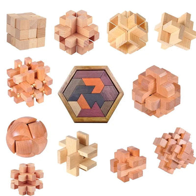 Confucius Lu Ban Lock Hexagonal Wooden Tangram Puzzle Board Puzzle Toys Children Adult IQ Relaxation Stress Relief Game Puzzle - Slobuy