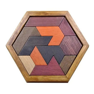 Confucius Lu Ban Lock Hexagonal Wooden Tangram Puzzle Board Puzzle Toys Children Adult IQ Relaxation Stress Relief Game Puzzle - Slobuy