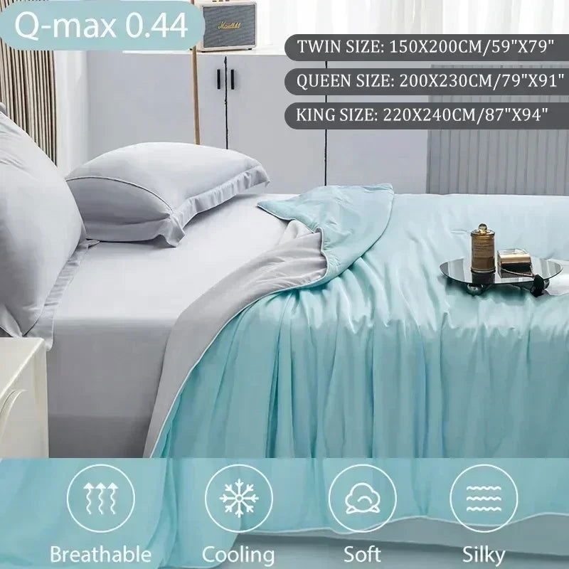 Cooling Blanket for Bed Silky Air Condition Comforter Lightweight Cooled Summer Quilt with Double Side Cold & Cooling Fabric - Slobuy