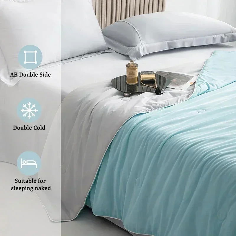 Cooling Blanket for Bed Silky Air Condition Comforter Lightweight Cooled Summer Quilt with Double Side Cold & Cooling Fabric - Slobuy