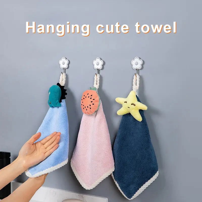Coral Fleece Hangable Thicken Towel CartoonTowel Cute Absorbent Hand Towels Cleaning Cloth Rag Handkerchief - Slobuy