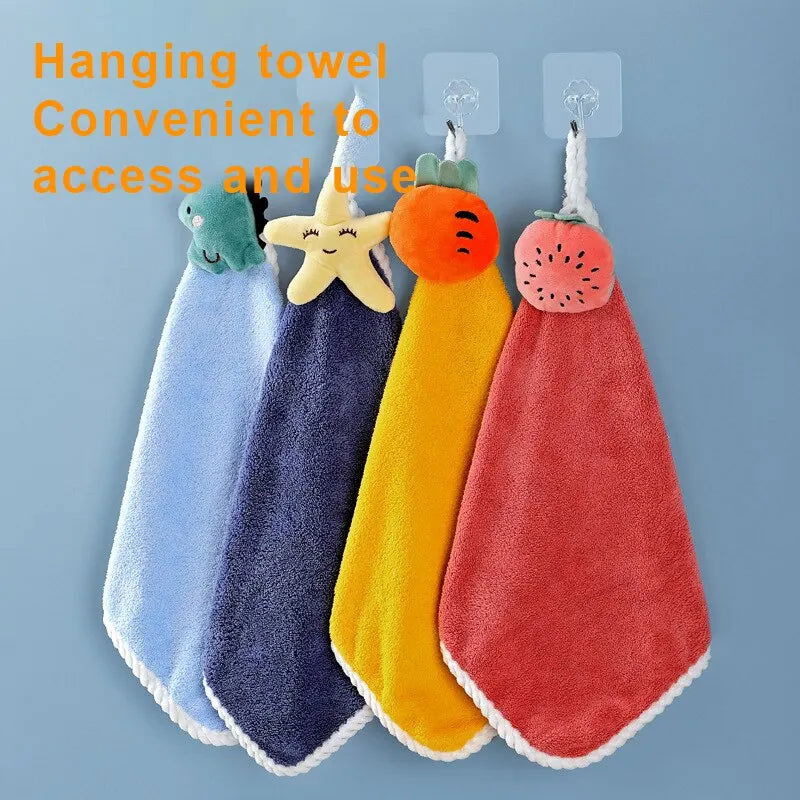 Coral Fleece Hangable Thicken Towel CartoonTowel Cute Absorbent Hand Towels Cleaning Cloth Rag Handkerchief - Slobuy