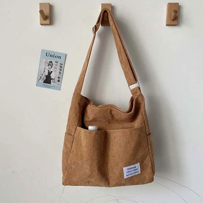 Corduroy Shoulder Bags 2023 Women Fashion Leisure College Style Shopper Multi-Pocket Large Capacity Designer Handbags Totes Bags - Slobuy