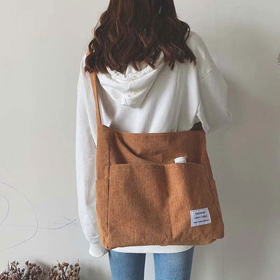Corduroy Shoulder Bags 2023 Women Fashion Leisure College Style Shopper Multi-Pocket Large Capacity Designer Handbags Totes Bags - Slobuy