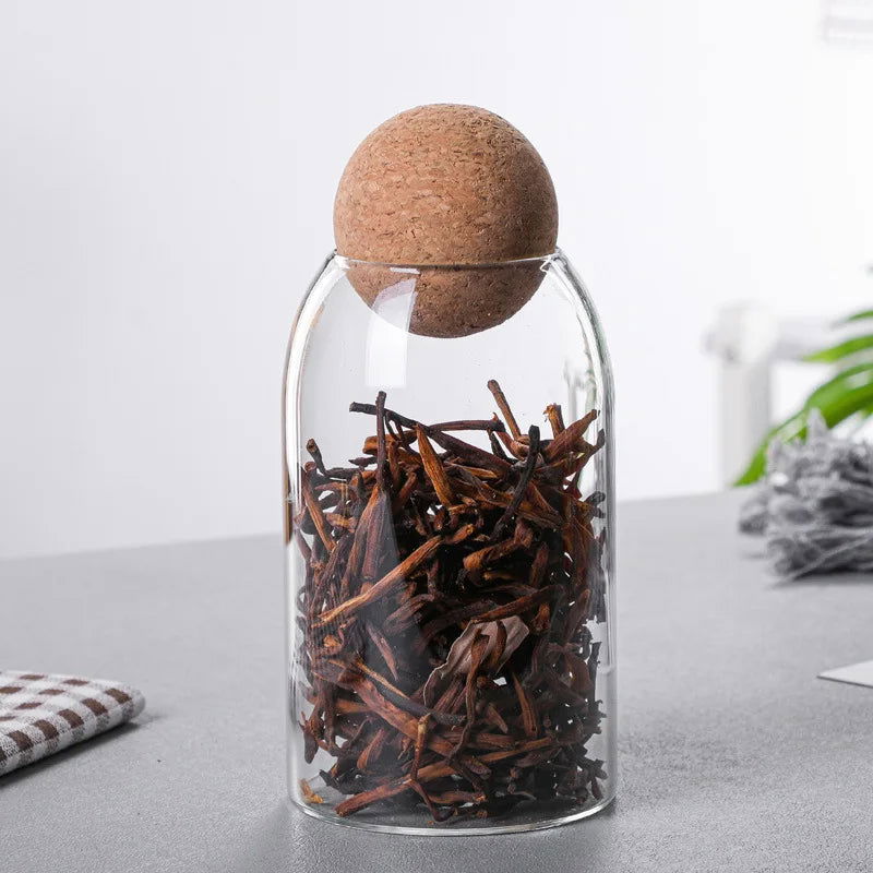 Cork Stopper Glass Sealed Jar Coffee Beans Dried Fruit Storage Box Kitchen Food Multigrain Storage Jar Creative Cork Tea Jar - Slobuy