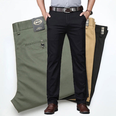 Cotton Casual Pants Mens Clothing Straight Business Green Black Khaki Trousers Male Brand 2023 - Slobuy