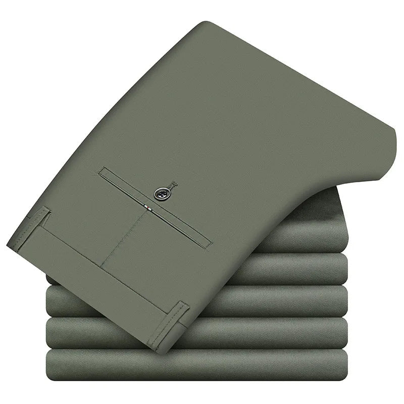 Cotton Casual Pants Mens Clothing Straight Business Green Black Khaki Trousers Male Brand 2023 - Slobuy