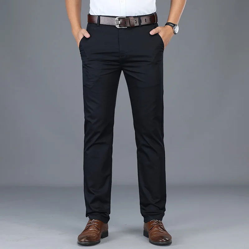 Cotton Casual Pants Mens Clothing Straight Business Green Black Khaki Trousers Male Brand 2023 - Slobuy