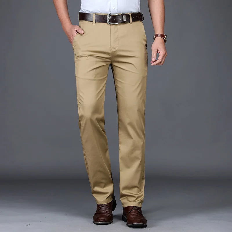 Cotton Casual Pants Mens Clothing Straight Business Green Black Khaki Trousers Male Brand 2023 - Slobuy