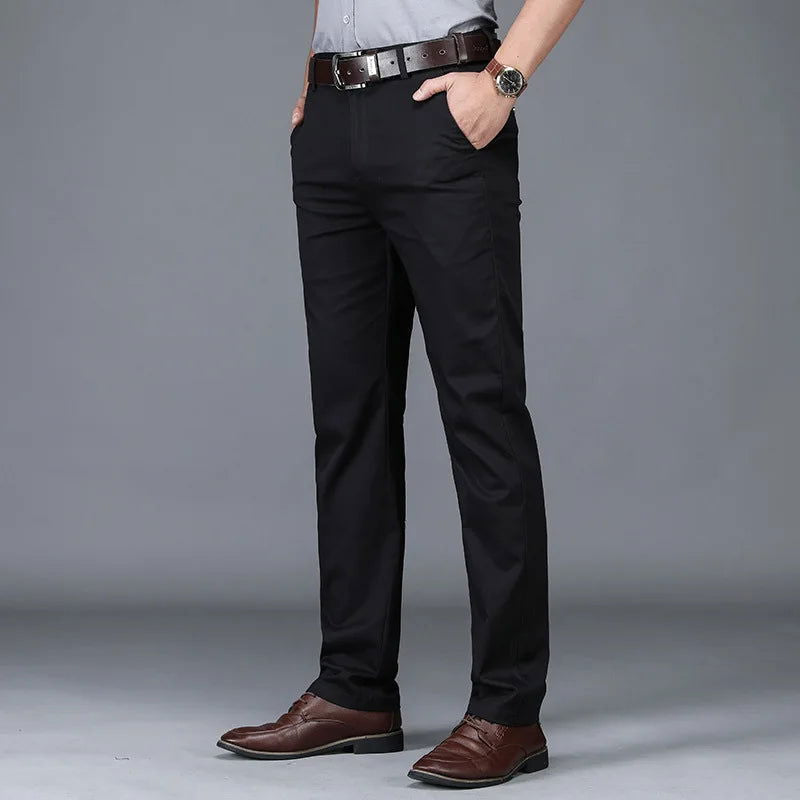 Cotton Casual Pants Mens Clothing Straight Business Green Black Khaki Trousers Male Brand 2023 - Slobuy
