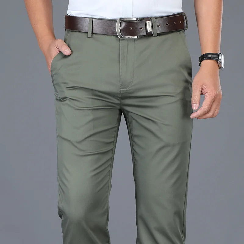 Cotton Casual Pants Mens Clothing Straight Business Green Black Khaki Trousers Male Brand 2023 - Slobuy
