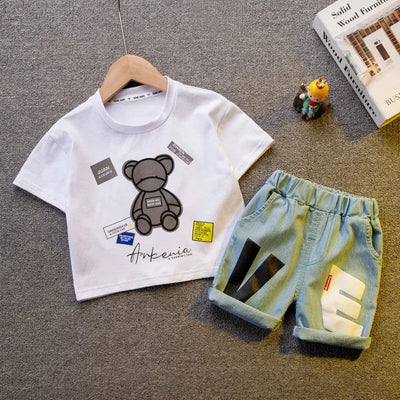Cotton Fashion baby boys Clothing sets Korean Version Little kids Short sleeves Clothes Suits summer - Slobuy