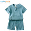 Cotton Linen Kids Clothes Girls Outfit Summer Boy Clothing Sets Solid Color Short Sleeve Tops Shorts Children Clothing 2-7 Years - Slobuy