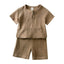Cotton Linen Kids Clothes Girls Outfit Summer Boy Clothing Sets Solid Color Short Sleeve Tops Shorts Children Clothing 2-7 Years - Slobuy