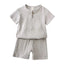 Cotton Linen Kids Clothes Girls Outfit Summer Boy Clothing Sets Solid Color Short Sleeve Tops Shorts Children Clothing 2-7 Years - Slobuy