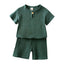 Cotton Linen Kids Clothes Girls Outfit Summer Boy Clothing Sets Solid Color Short Sleeve Tops Shorts Children Clothing 2-7 Years - Slobuy