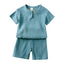 Cotton Linen Kids Clothes Girls Outfit Summer Boy Clothing Sets Solid Color Short Sleeve Tops Shorts Children Clothing 2-7 Years - Slobuy