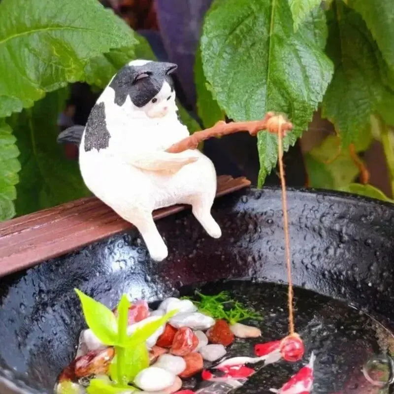 Creative Aquarium Decoration 8 Style Small Fishing Cat Aquarium Accessories Landscaping Ornament Fish Tank Accessories Diy - Slobuy