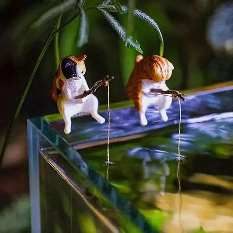 Creative Aquarium Decoration 8 Style Small Fishing Cat Aquarium Accessories Landscaping Ornament Fish Tank Accessories Diy - Slobuy