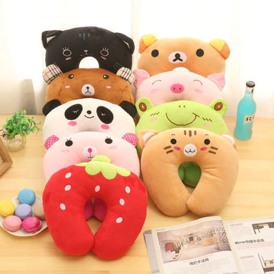 Creative Cute Animal Panda Cat Bear Plush U-shaped Pillow Cervical Spine Neck Travel Portable Home Office for Children Lovely - Slobuy