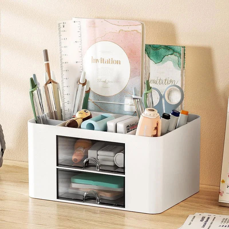 Creative Transparent Drawer Storage Box Desktop Cosmetics Organizer Student Pen Holder School Office Stationery Supplies - Slobuy