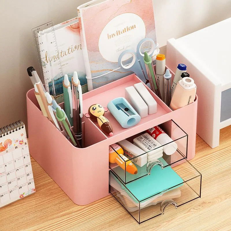 Creative Transparent Drawer Storage Box Desktop Cosmetics Organizer Student Pen Holder School Office Stationery Supplies - Slobuy