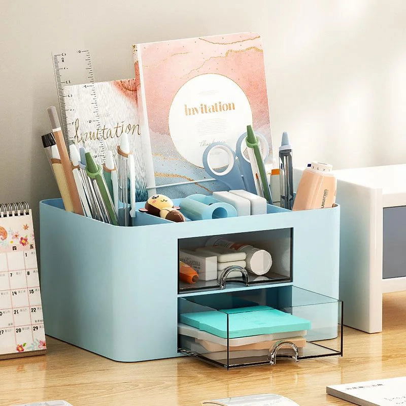 Creative Transparent Drawer Storage Box Desktop Cosmetics Organizer Student Pen Holder School Office Stationery Supplies - Slobuy