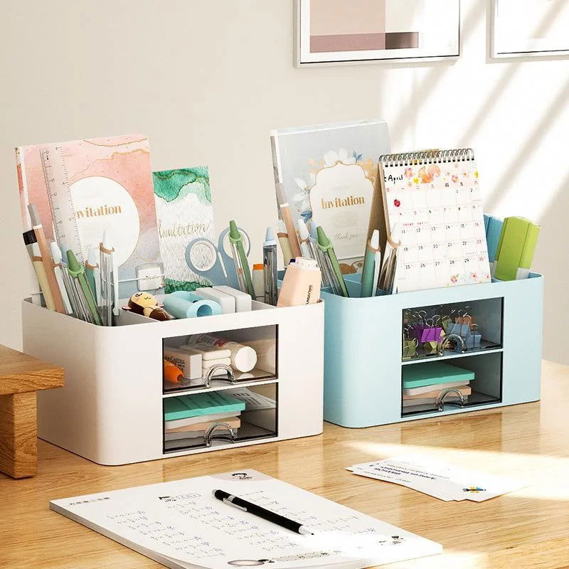 Creative Transparent Drawer Storage Box Desktop Cosmetics Organizer Student Pen Holder School Office Stationery Supplies - Slobuy