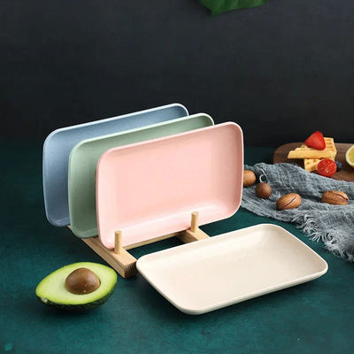 Creative Wheat Straw Rectangular Plate Melamine Healthy Tableware Utensils Dessert Sushi Pasta Plate Dishes Kitchen Cooking - Slobuy