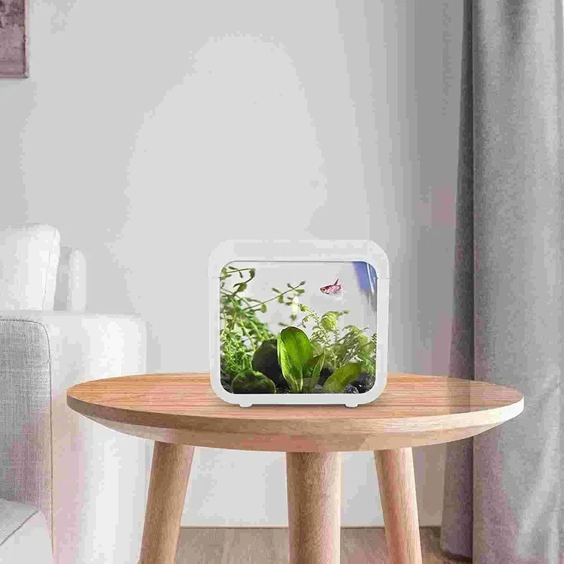 Creative aquarium LED decoration small aquarium fish tank betta transparent fish tank LED light goldfish small fish tank - Slobuy