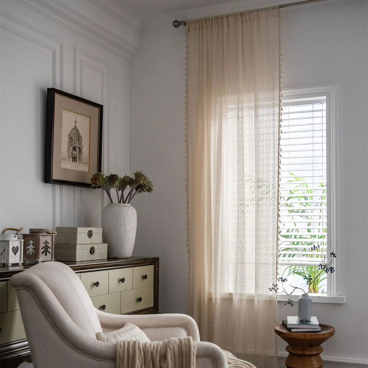 Crochet Translucent Curtain for Living Room, American Country Style Hollow Boho Art Decor for Bedroom and Balcony - Slobuy
