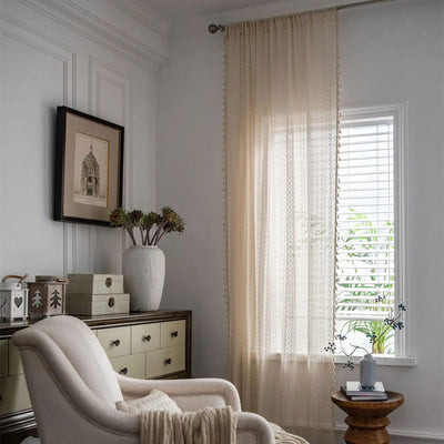 Crochet Translucent Curtain for Living Room, American Country Style Hollow Boho Art Decor for Bedroom and Balcony - Slobuy