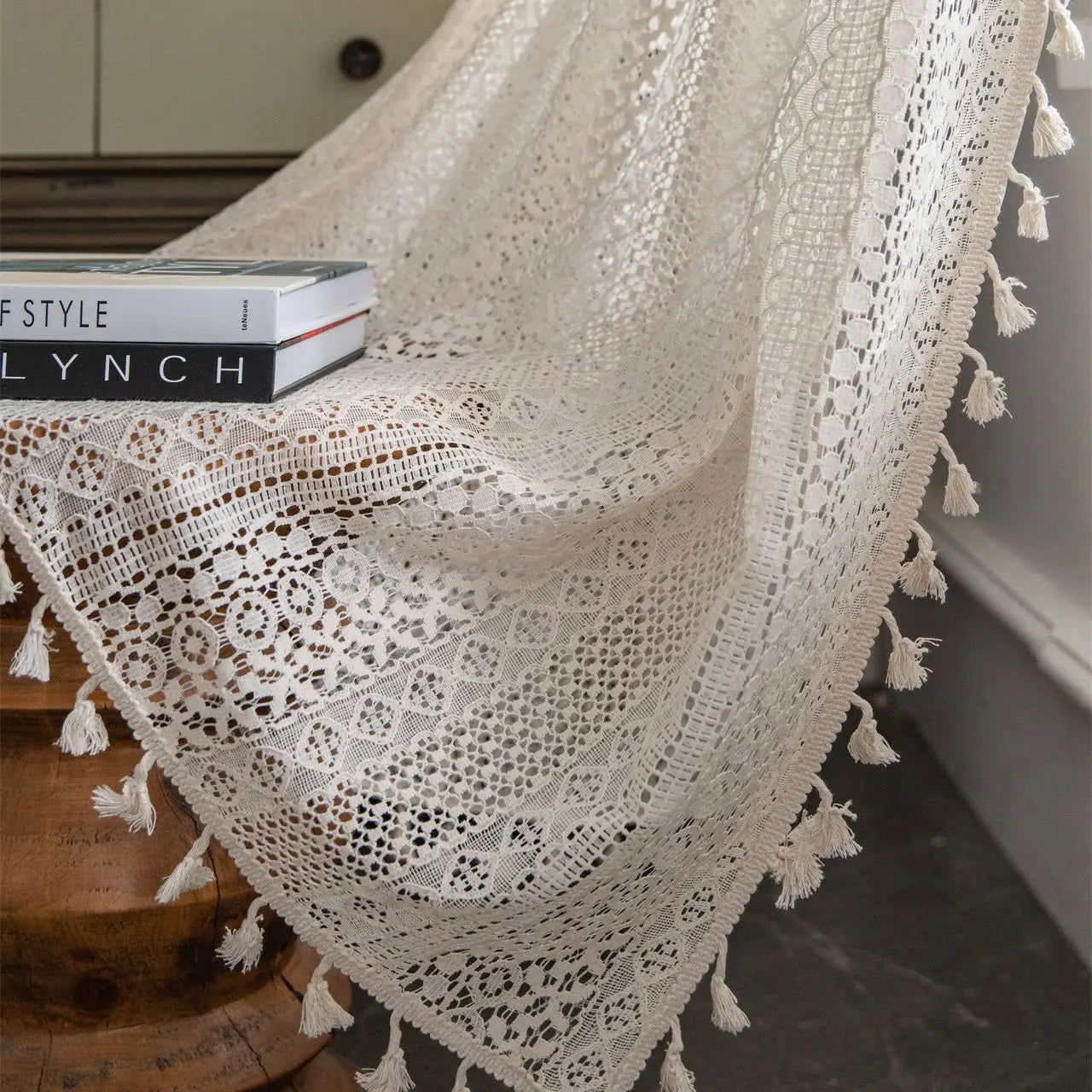 Crochet Translucent Curtain for Living Room, American Country Style Hollow Boho Art Decor for Bedroom and Balcony - Slobuy