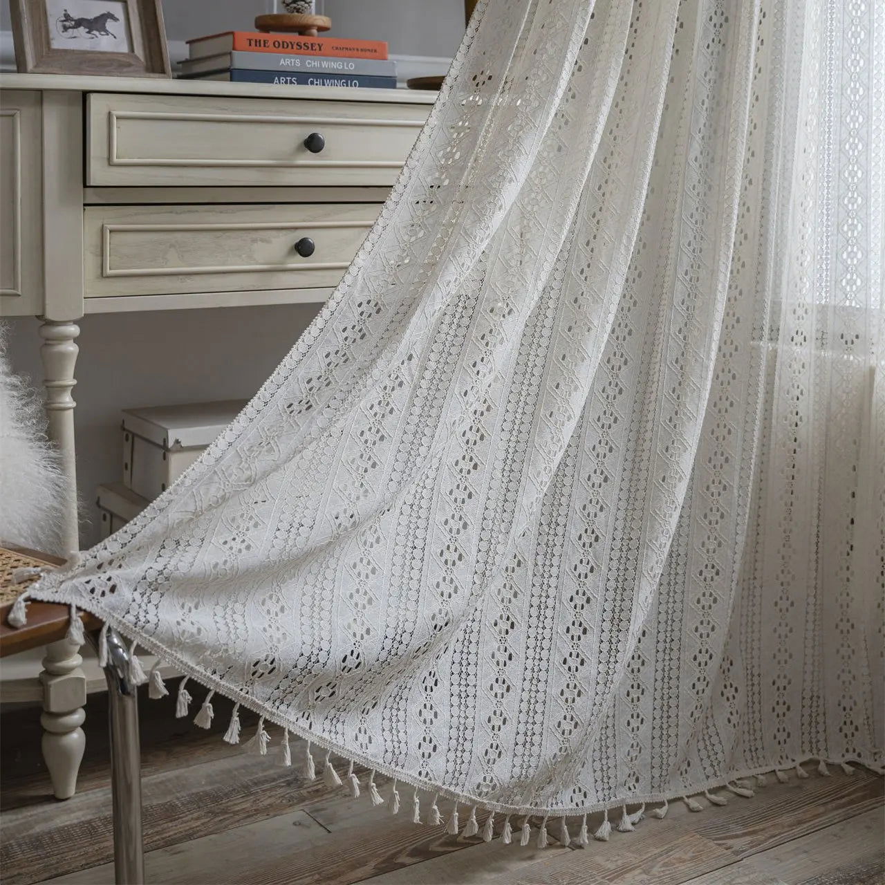 Crochet Translucent Curtain for Living Room, American Country Style Hollow Boho Art Decor for Bedroom and Balcony - Slobuy