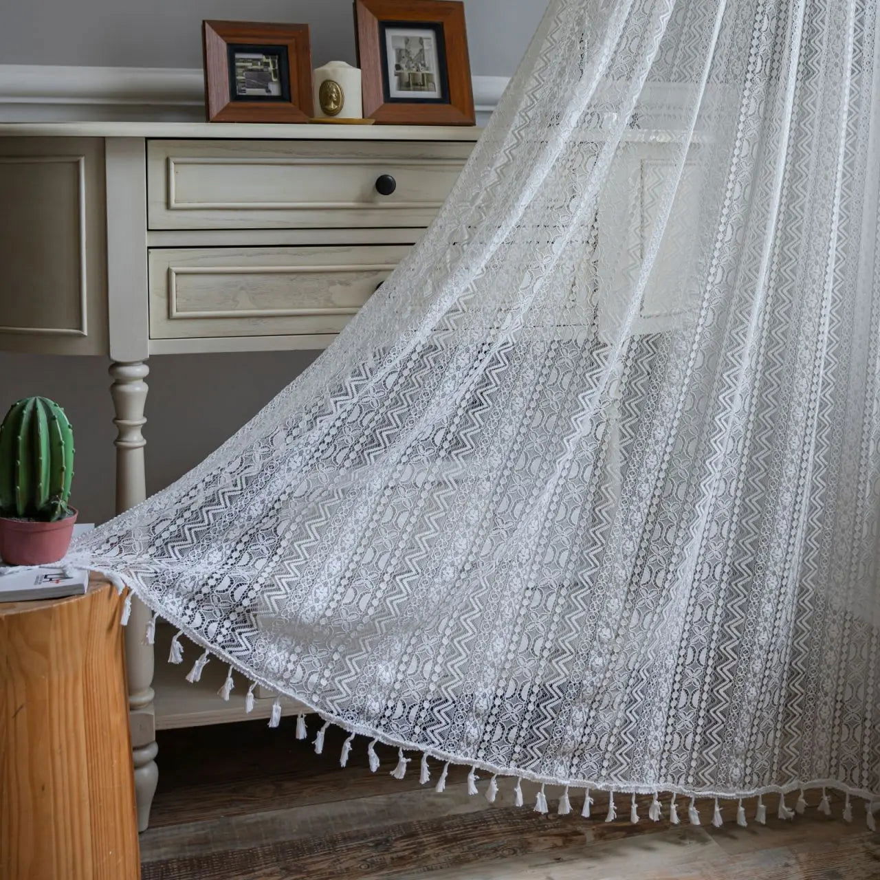 Crochet Translucent Curtain for Living Room, American Country Style Hollow Boho Art Decor for Bedroom and Balcony - Slobuy