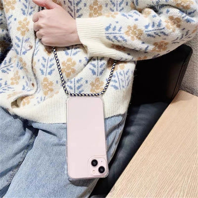 Crossbody Necklace Cord Lanyard Transparent Hard Phone Case For iPhone 15 14 13 12 11 Pro Max XS XR X 8 7 Plus Clear Soft Cover - Slobuy
