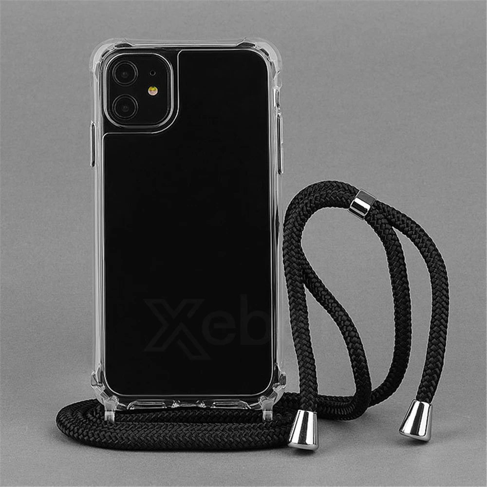 Crossbody Necklace Cord Lanyard Transparent Hard Phone Case For iPhone 15 14 13 12 11 Pro Max XS XR X 8 7 Plus Clear Soft Cover - Slobuy