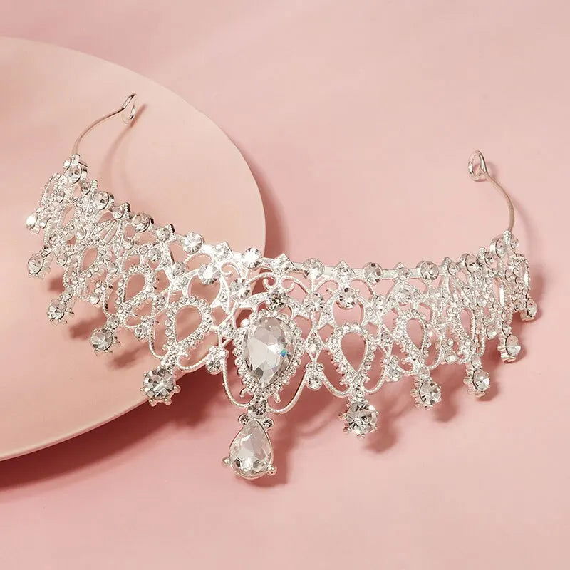 Crystal Wedding Tiara for Women Royal Queen Crown Rhinestone Princess Tiara Hair Accessories Quinceanera Headpieces - Slobuy