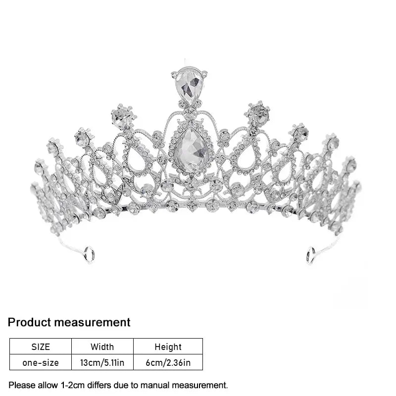 Crystal Wedding Tiara for Women Royal Queen Crown Rhinestone Princess Tiara Hair Accessories Quinceanera Headpieces - Slobuy