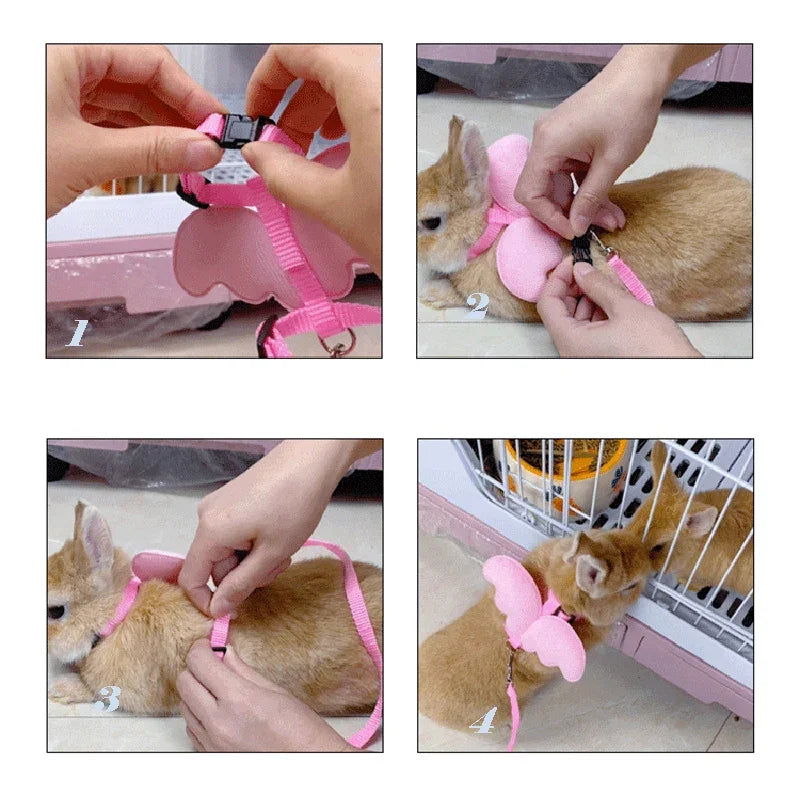 Cute Angel Wing Pet Rabbit Harness and Leash for Cats Rabbits Personalized Rabbit Harnesses Bunny Accessories Hamster Clothes - Slobuy