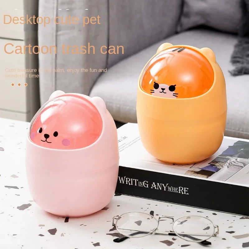 Cute Cartoon Cat Desktop Waste Bin for Home & Office Mini Garbage Cans with Lid - Slobuy