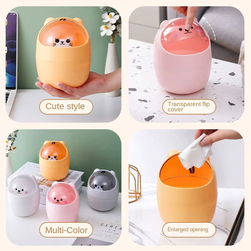 Cute Cartoon Cat Desktop Waste Bin for Home & Office Mini Garbage Cans with Lid - Slobuy
