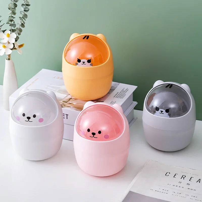 Cute Cartoon Cat Desktop Waste Bin for Home & Office Mini Garbage Cans with Lid - Slobuy