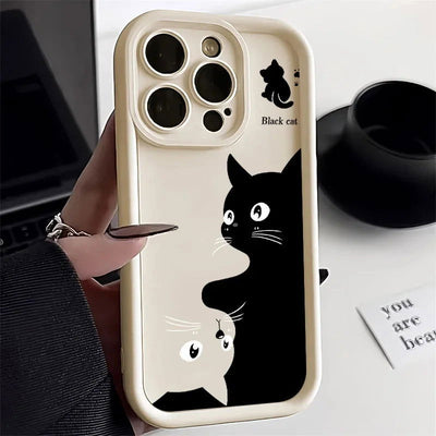 Cute Cartoon Cat Soft Phone Case For iPhone 15 Pro Max Cases iPhone 14 13 12 11 Pro Max XS Max XR X 7 8 Plus SE Shockproof Cover - Slobuy