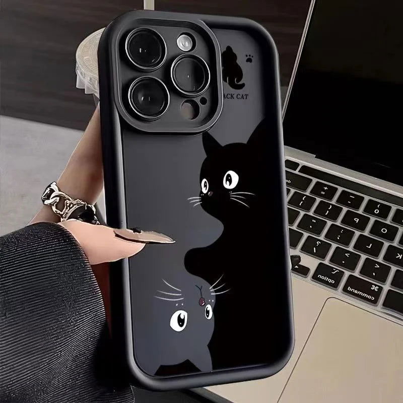 Cute Cartoon Cat Soft Phone Case For iPhone 15 Pro Max Cases iPhone 14 13 12 11 Pro Max XS Max XR X 7 8 Plus SE Shockproof Cover - Slobuy