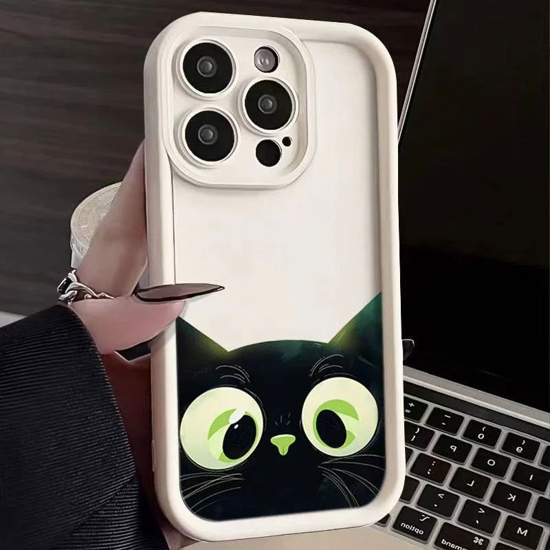 Cute Cartoon Cat Soft Phone Case For iPhone 15 Pro Max Cases iPhone 14 13 12 11 Pro Max XS Max XR X 7 8 Plus SE Shockproof Cover - Slobuy