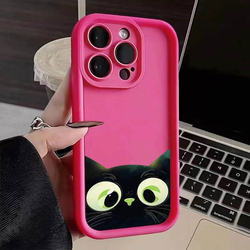 Cute Cartoon Cat Soft Phone Case For iPhone 15 Pro Max Cases iPhone 14 13 12 11 Pro Max XS Max XR X 7 8 Plus SE Shockproof Cover - Slobuy