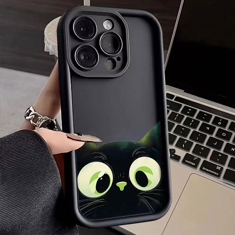 Cute Cartoon Cat Soft Phone Case For iPhone 15 Pro Max Cases iPhone 14 13 12 11 Pro Max XS Max XR X 7 8 Plus SE Shockproof Cover - Slobuy