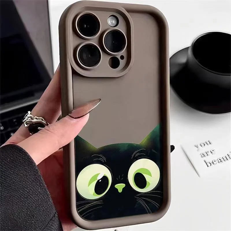 Cute Cartoon Cat Soft Phone Case For iPhone 15 Pro Max Cases iPhone 14 13 12 11 Pro Max XS Max XR X 7 8 Plus SE Shockproof Cover - Slobuy